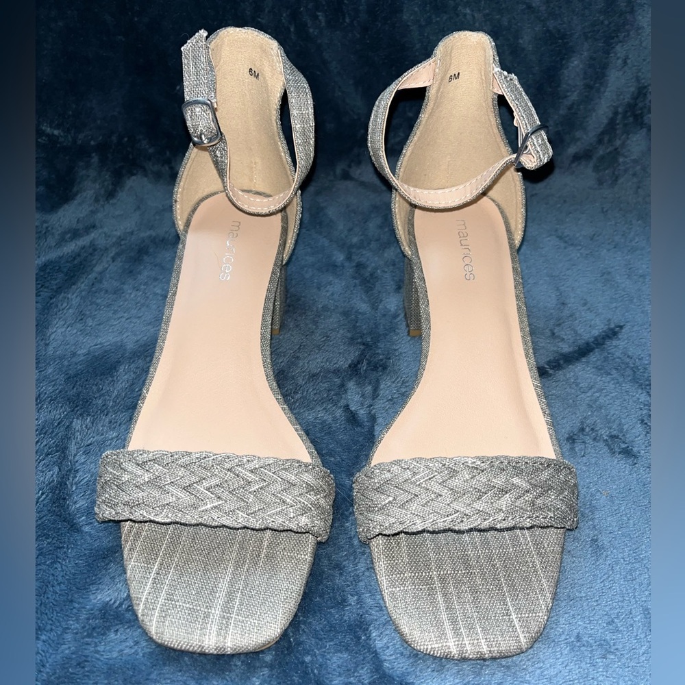 Grey Braided strap block heels